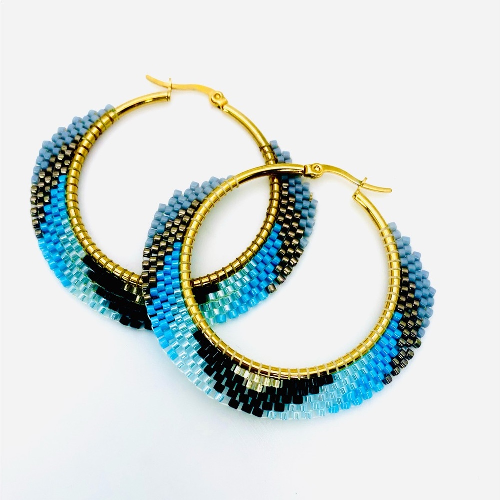 Baroque Bead Gold Hoop Earrings